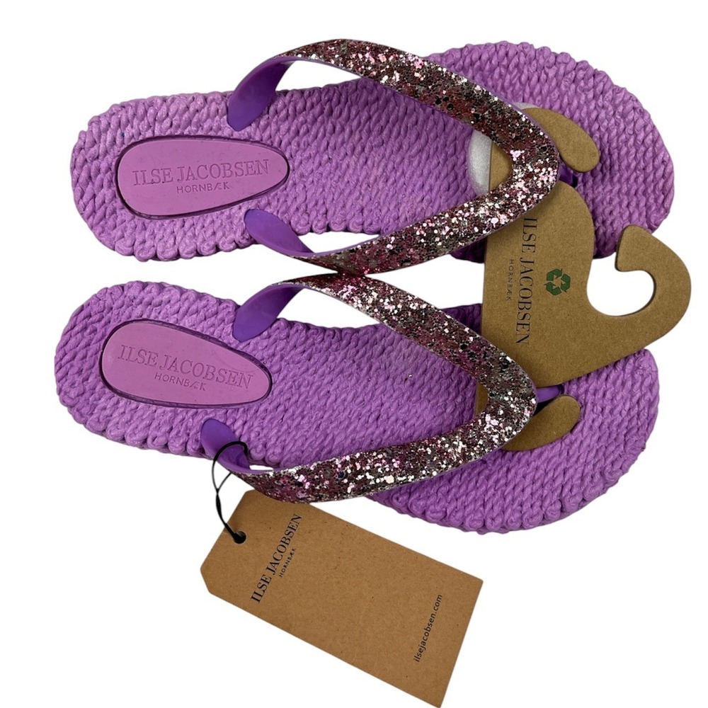 Ilse Jacobsen NEW Cheerful Flip Flop Women 6 Purple Glitter Woven Texture Sandal